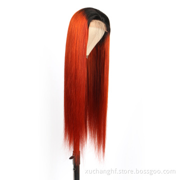 Straight Hair Wig Ombre 1B Orange Lace Front Wigs 180% Brazilian Remy Hair Ombre Ginger Orange Human Hair Wigs